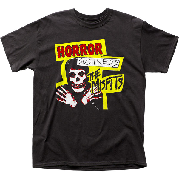 Black tee featuring horror-themed skull graphic design for Misfits Horror Business