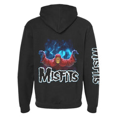 Black hoodie featuring Misfits Resurrection Fiend graphic design with skull and lightning