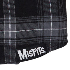 Plaid fabric featuring Misfits logo patch on Misfits Grey & Black Long Sleeve Flannel Shirt