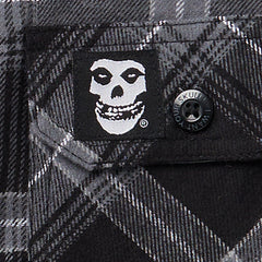 Skull-like face logo patch on Misfits Grey & Black Long Sleeve Flannel Shirt