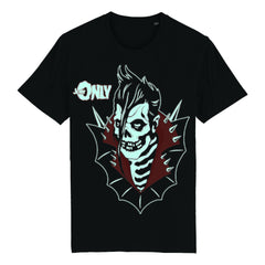 Black t-shirt with skull design from JERRY ONLY Anti-Hero Deluxe CD Bundle