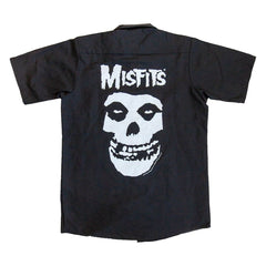 Black Misfits Embroidered Fiend Skull Work Shirt with white skull logo design