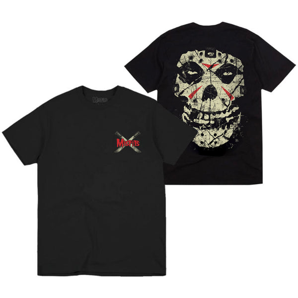 Black Crystal Lake Fiend T-shirt with skull design on back and logo front