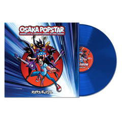Blue vinyl record of Osaka Popstar with colorful anime cover art from Expanded Edition