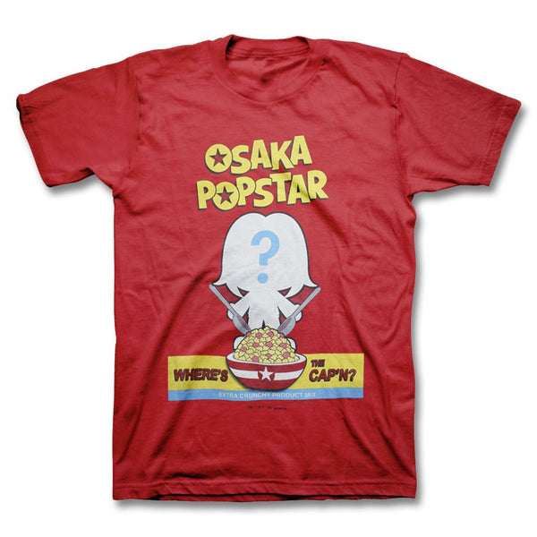 Red Where’s The Cap’n T-Shirt featuring Osaka Popstar graphic and text design