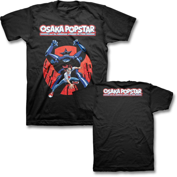 Black Robot T-Shirt featuring colorful Osaka Popstar graphic design and text