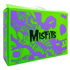 Bright green and purple carry case with Misfits logo and exclusive Fiend ReAction Figure