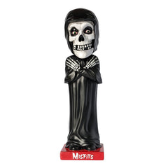 Skeleton-faced Misfits Fiend figurine in a black robe on red base, limited edition