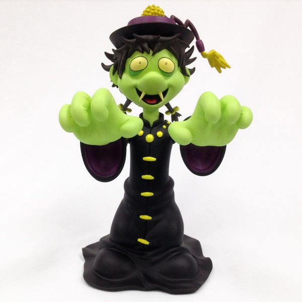 Cartoon-style green witch figurine in black dress and purple hat from Osaka Popstar Hopping Ghosts