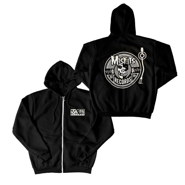 Black zip-up Misfits Records Hoodie featuring the iconic Misfits Records logo