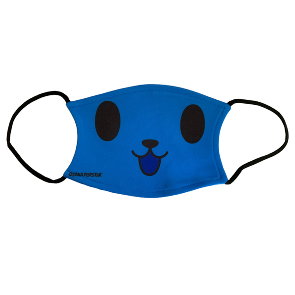 Blue Devil Dog face mask featuring cartoon eyes and a smiling mouth design